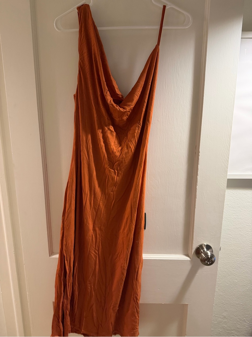 Lulu's One-Shoulder Rust Orange Slip Dress